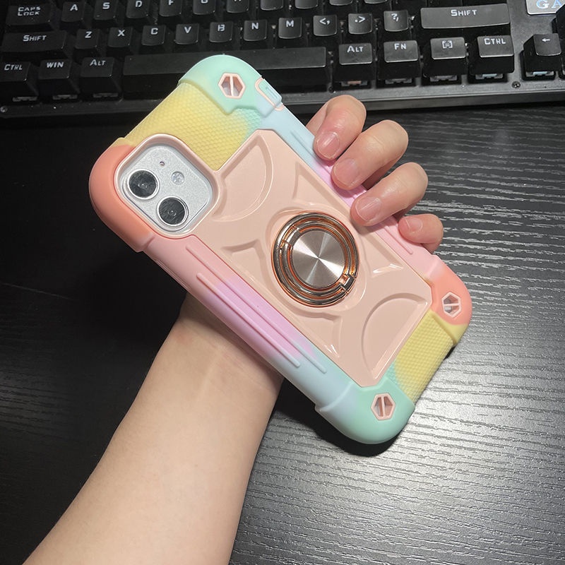 CZM กันกระแทก ins ตีสีผงสีส้มสามชิ้น Apple 12 CZM iPhone11promax ซิลิโคนขอบ x/xr หญิง 8p