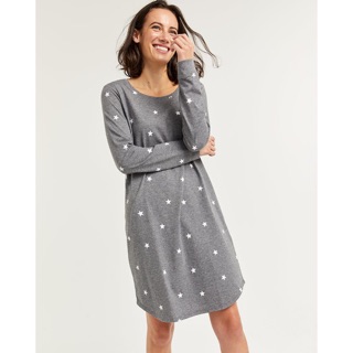 Reitmans: Grey Long Sleeve Cotton Pajamas Dress: ชุดนอนผ้าคอตตอนสีกรมเทาแขนยาว