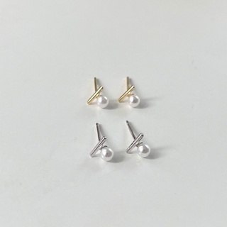 A.piece  *Last chance to buy*A.piece ต่างหูเงินแท้ [all silver 925] pearl bar stud earrings (63)