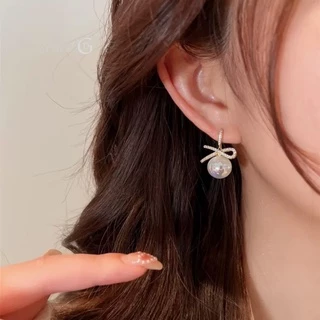 GLAMOR✨ต่างหูเงิน925 Pearl Bow ตุ้มหูเงินประดับมุก ต่างหูเงิน925ฝังเพชร ตุ้มหูโบว์ ต่างหูมุกเกาหลี