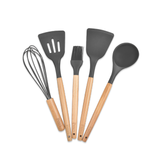 KoLaLa เครื่องครัว ซิลิโคน Kitchen Utensil Set ตะหลิวโปร่ง+ แปรงทาน้ำมัน + ที่ผสมอาหาร + ช้อน + ตะหลิว