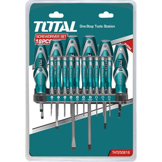 Total ไขควงชุด ( ปากแบน + ปากแฉก + หัวทอร์ค ) 18 ตัวชุด รุ่น THT250618 ( Screwdriver Set )