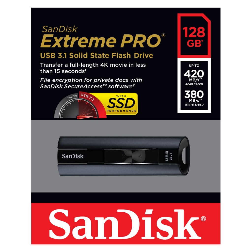 SanDisk Extreme PRO USB 3.1 Solid State Flash Drive 128 GB_แฟลชไดร์ฟโซ