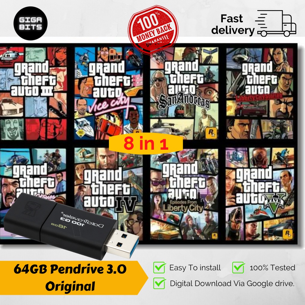 GTA v Grand Theft Auto Collection 8 in 1 Pendrive 64GB 3.0 เวอร์ชันเต็ม
