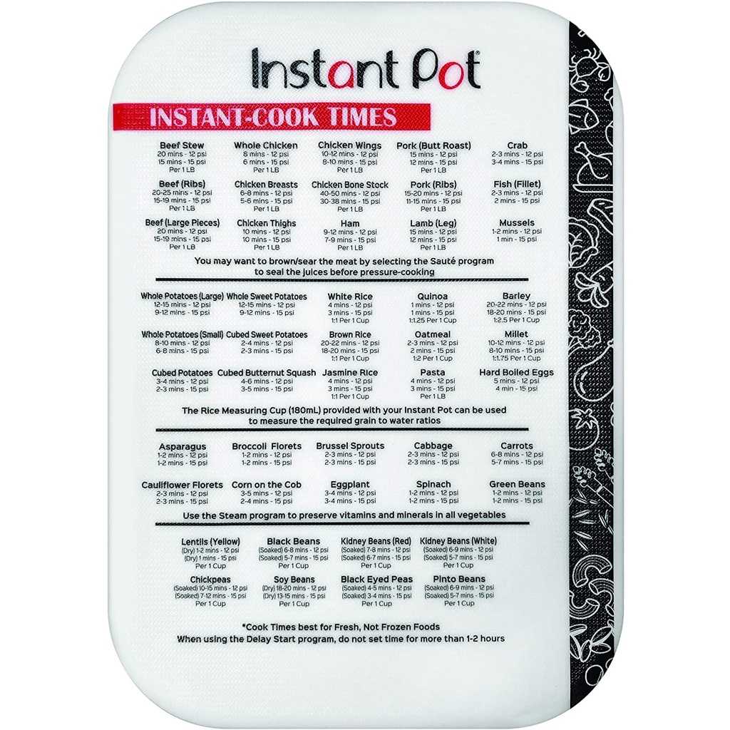 Instant Pot Official Cutting Board 10x14 FEATURES COOK TIMES &amp; PSI * DISHWASHER SAFE * Authentic Instant Pot Accessories