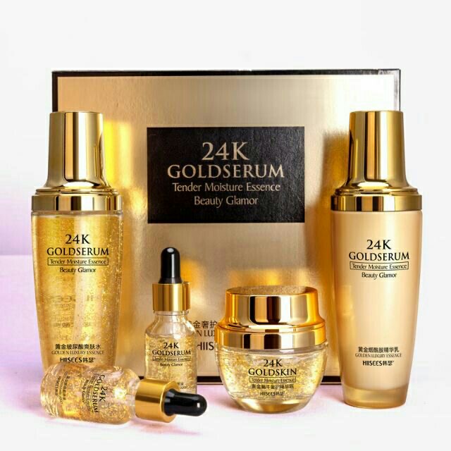 24K PURE GOLD CINDYNAL (เซรั่มทองคำ บำรุงผิว แบบเซต 5 ชิ้น แถมฟรีโฟมล้างหน้า พร้อมส่ง) Gold Luxury Pet Skin Care Set
