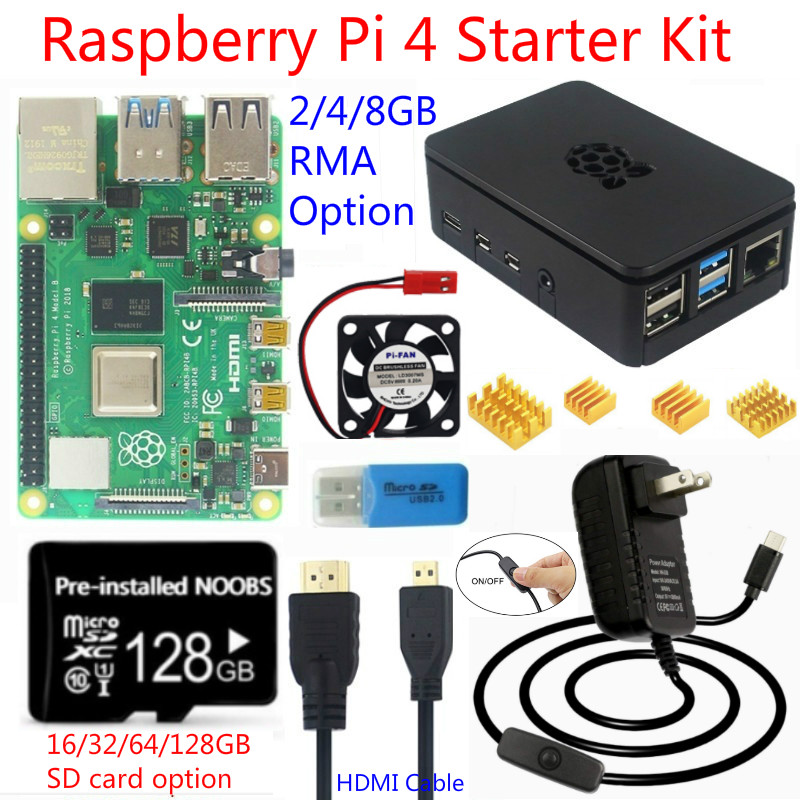 2/4/8GB Raspberry Pi 4 Model B Kit with Case SD Card Power Adapter Cooling Fan Heat Sink HDMI Cable Plug & Play BCEW #8