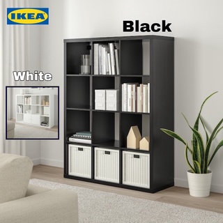 IKEA KALLAX ชั้นวางของ กั้นห้องแบ่งโซนตกแต่งบ้าน, ขาว/ดำ ก.112xส.147 ซม.