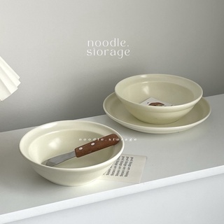 พร้อมส่ง จานเซรามิคสีขาวครีม จานชามสไตล์เกาหลี มินิมอล (butter set : noodle.storage)