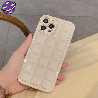 เคสโทรศัพท์มือถือ ทรงสี่เหลี่ยม ลายตารางหมากรุก 3D สีขาวครีม สําหรับ iPhone 11 14 13 12 Pro X XR MAX XS