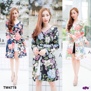 TwinsShopVip💗พร้อมส่ง TW4778 Set 2ชิ้น เสื้อตัวยาวผ่าหน้าลายดอก+กางเกงขาสั้น