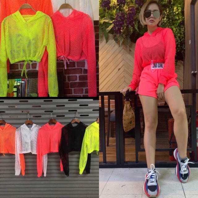 เสื้อตาข่ายมีฮู้ดสะท้อนแสงนีออนถูกที่สุด พร้อมส่ง