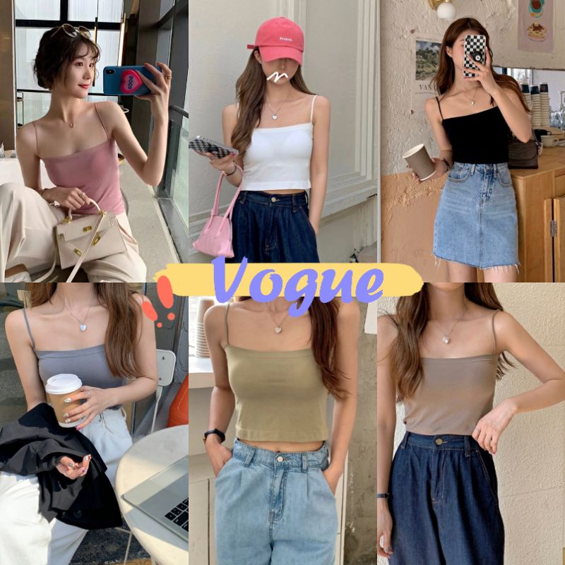 Vogue​🌟​พร้อมส่ง​🌟​ เสื้อกล้ามเซ็กซี่ เสื้อสายเดี่ยวไหมพรม มีฟองน้ำ ใส่สบายน่ารัก (1997) -N