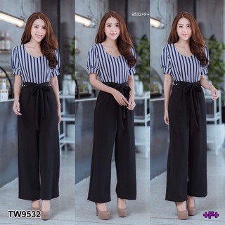 AK 9532 Jumpsuit จั๊มสูทยาวคอหักเหลี่ยม