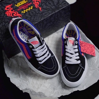รองเท้าสเก็ตบอร์ด Vans Sk8-Low Dragon Flame Blue/Orange 9us-11us [ของแท้ 100%]
