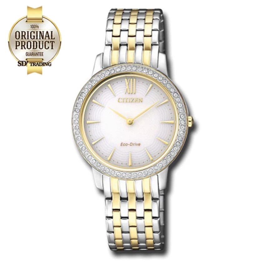 Citizen Eco-Drive Crystal Ladies Watch Stainless Strap รุ่น EX1484-81A - 2กษัตรย์ Silver/Gold - Soft White