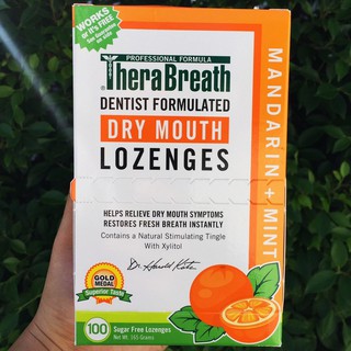 TheraBreath® Dry Mouth Lozenges, Mandarin Mint 100 Wrapped Lozenges เม็ดอมดับกลิ่นปาก รสส้ม ลดอาการปากแห้ง ลมหายใจสดชืน