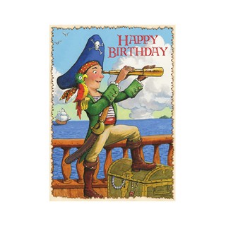 eeBoo Pirate With Parrot Birthday Card - การ์ดอวยพรวันเกิด ลายโจรสลัดและนกแก้ว