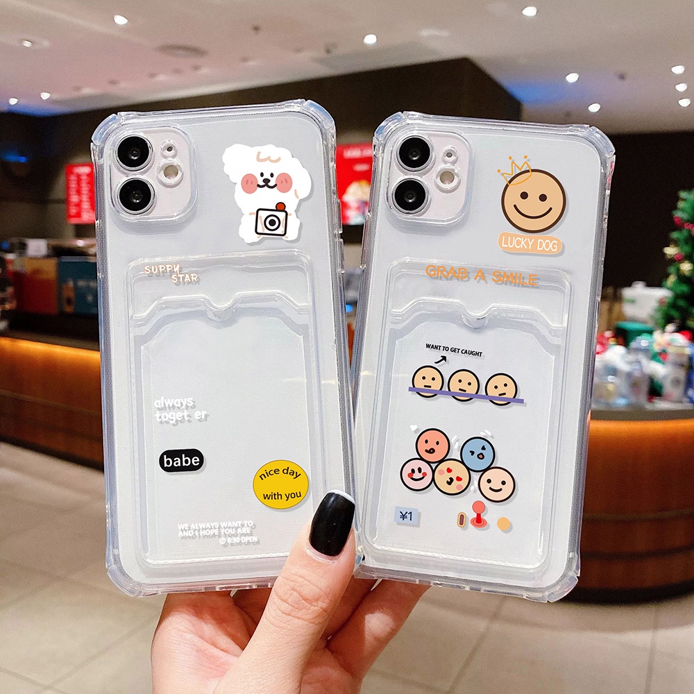 TPU ที่ใส่บัตรเคส For iPhone 16 15 14 13 12 11 Pro Max XR X XS Max 7 8 Plus SE