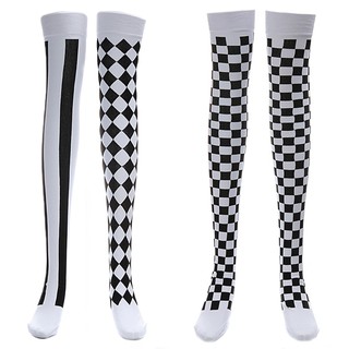 ❤❤ Clown Costume Black White Plaid Knee-High Long Socks Halloween Carnival