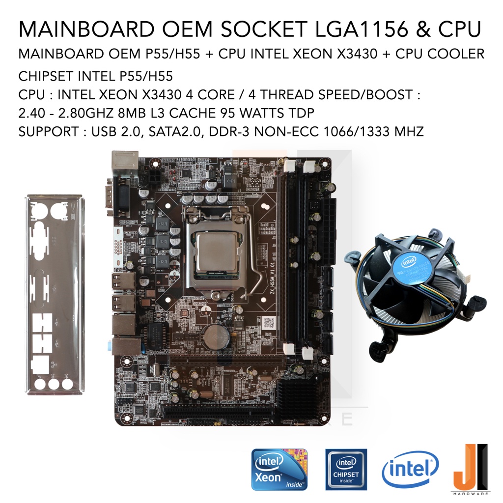 ชุดสุดคุ้ม Mainboard OEM P55/H55 (LGA 1156) + Intel Xeon X3430 2.40GHz + CPU Cooler (มือสองเฉพาะ CPU มีการรับประกัน)
