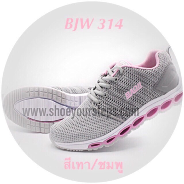 รองเท้า ผ้าใบผู้หญิง BAOJI BJW-314สีเทา-ชมพู ชุดทำงาน ชุดคนอ้วน สินค้าขายดี