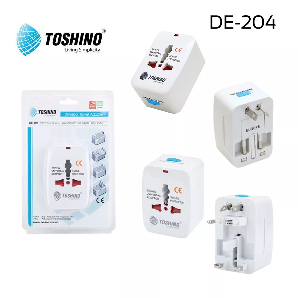 Toshino ปลั๊กเดินทางทั่วโลก Travel Universal Adapter 4 in 1 รุ่น DE-204 / DE-204UC / DE-205 / DE-206