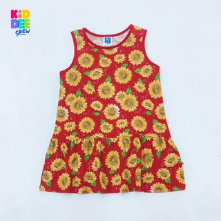 KiddeeCrew เสื้อกล้ามกระโปรงเด็กสีแดงลายดอกทานตะวัน Red sunflower pattern Tunic Top เหมาะสำหรับอายุ 1-8 ปี