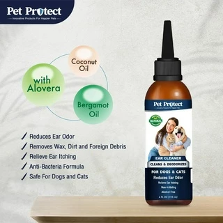 [29961] Pet Protect Ear Cleaner โลชั่นเช็ดหู สูตรอ่อนโยน ลดกลิ่นเหม็น ขจัดไรในช่องหู ขจัดขี้หูและแบคทีเรีย (118 มล./ขวด)