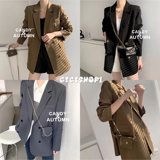 Cicishop(พร้อมส่ง)Blazer ทรงบอย koreaเท่ห์ๆ ผ้าไมโครเนื้อหนา…