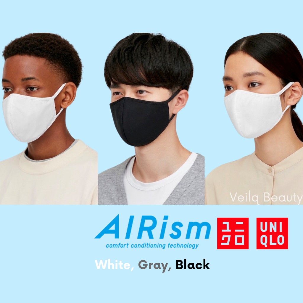 Uniqlo Airism Face Mask ชุดมาส์กหน้า 3 ชั้นแบบใช้ซ้ําได้ 3 ชิ้นสีเทาสีขาวสีดํา