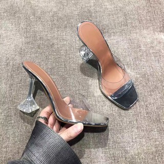 รองเท้าแตะผู้หญิง 2020 ฤดูร้อนใหม่สุทธิสีแดงใสเปิดนิ้วเท้าคริสตัลรองเท้าส้นสูงป่าดีส้นนางฟ้าน้ำ