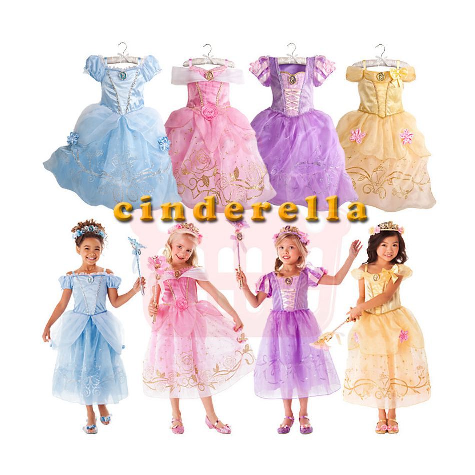 Cinderella ชุดเดรสอีสเตอร์เครื่องแต่งกายเด็กแต่งตัวสำหรับเด็กเจ้าหญิงหิมะขาวราพันเซลแสงเงินแสงทอง