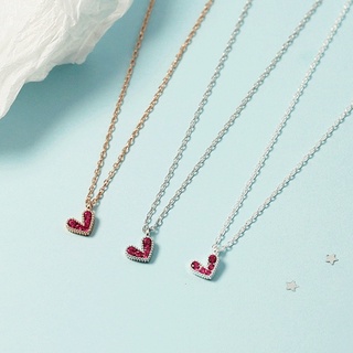 MeeningBrand❀สร้อยคอเงิน TINY PINK HEART  [02-0062]