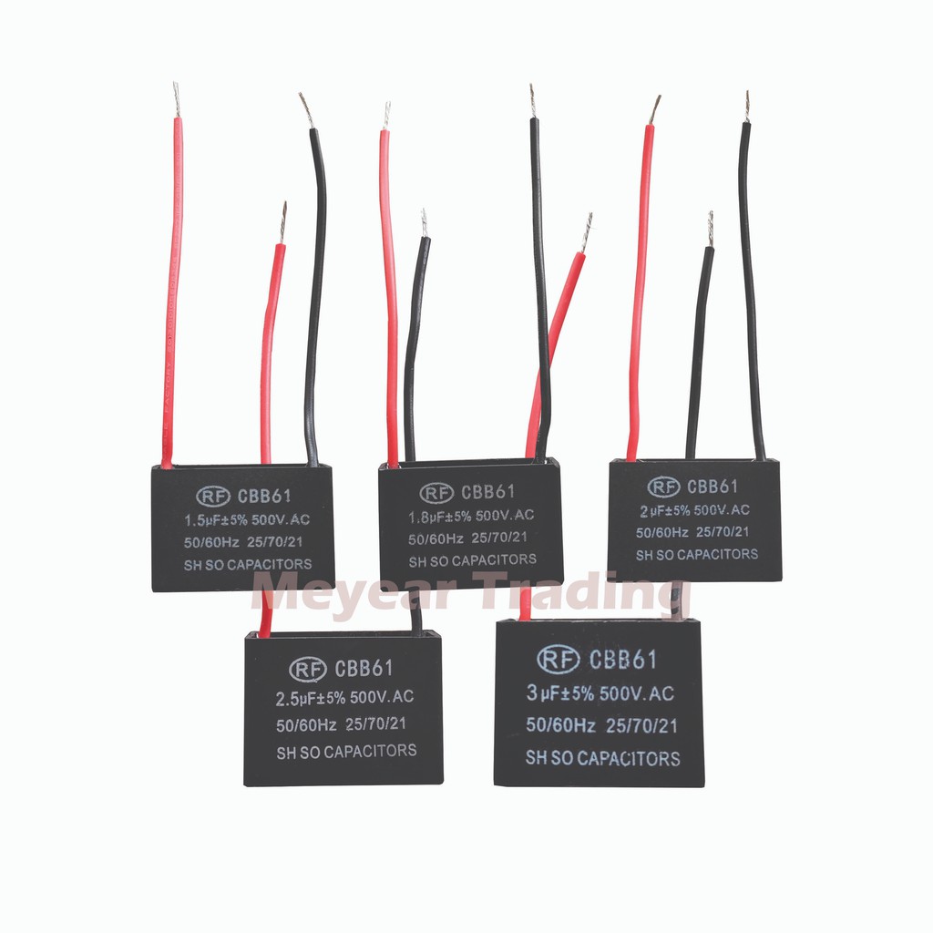 CBB61 ( 1.5uf, 1.8uf, 2.0uf, 2.5uf, 3.0uf ) 500v AC Fan Capacitor Kapacitor Kipas Motor Start Run
