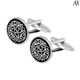 ANGELINO RUFOLO Cufflink(คัฟลิงค์)  ดีไซน์ Filigree กระดุมข้อมือคัฟลิ้งโรเดียมคุณภาพเยี่ยม สีเงิน-สีดำ / สีทอง-สีดำ