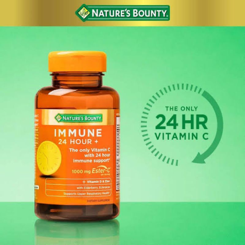 SALE !!Nature's Bounty Immune 24 Hour + Vitamin C Support From Ester C, 120เม็ด  หมดอายุ : 11/2024