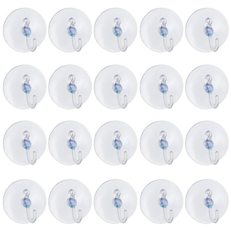 20 X Suction Cups Clear Plastic Cups With Metal Hooks Window