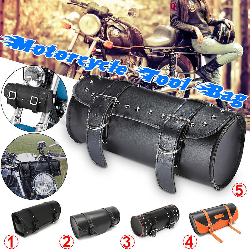 AU Motorcycle Scooter Bike Tool Pouch Bag Faux Leather Round Barrel Storage