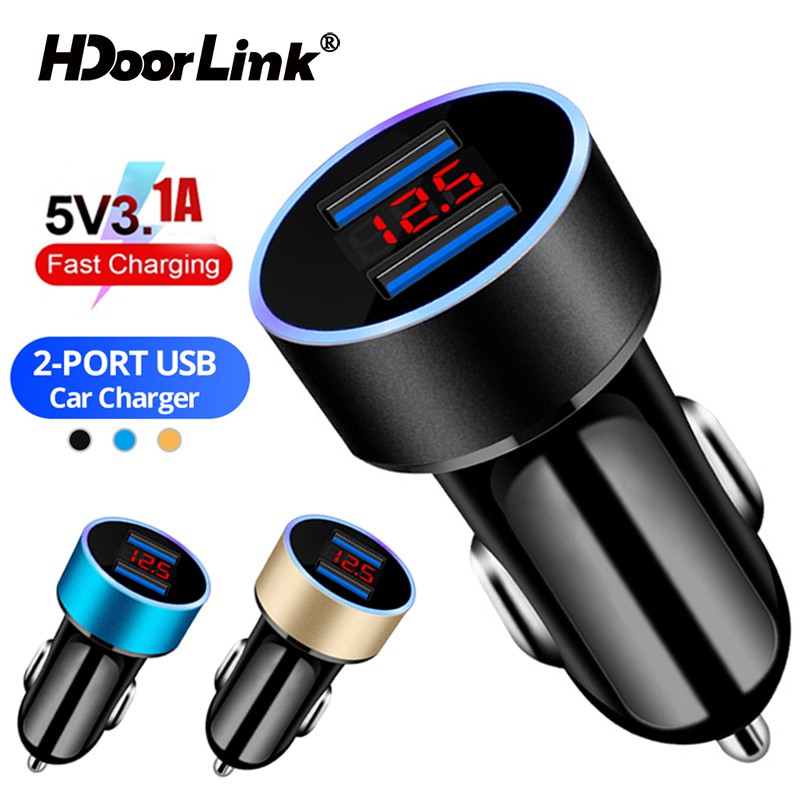 พร้อมส่ง HdoorLink หัวชาร์จมือถือ พอร์ต USB 3.1A ชาร์จเร็ว 2 ช่อง อะแดปเตอร์รถยนต์/มอเตอร์ไซค์