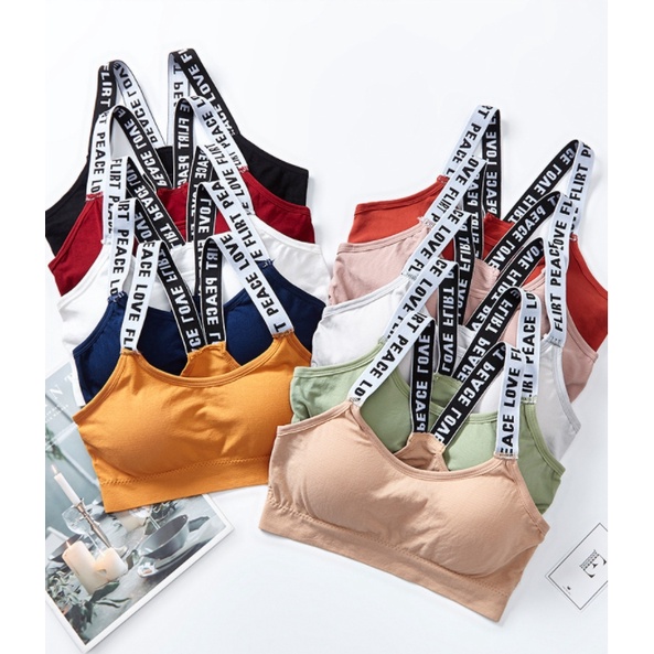 สินค้าพร้อมส่างจากไทย LoveIs Bra (N029) สปอร์ตบราสายลายตัวอักษร สายไขว้หลังเก๋ๆ