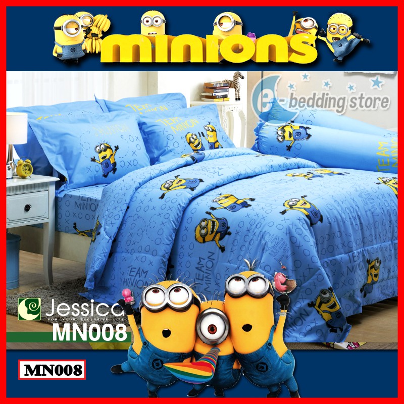 MN008 ชุดผ้าปูที่นอน+ผ้านวม ลายมินเนี่ยน ลิขสิทธิ์แท้ 100% ขนาด 3.5, 5, 6ฟุต (Minions) ยี่ห้อเจสสิก้า (Jessica)