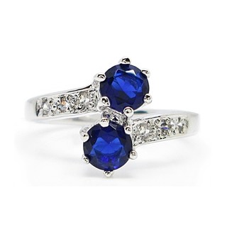 บลูแซฟไฟร์ แหวนผู้หญิง แหวนผู้หญิงมินิมอล แหวนไพลิน พลอยสีน้ำเงิน เพชร cz แหวนสีน้ำเงินแหวนแฟชั่น ชุบทองคำขาวแท้