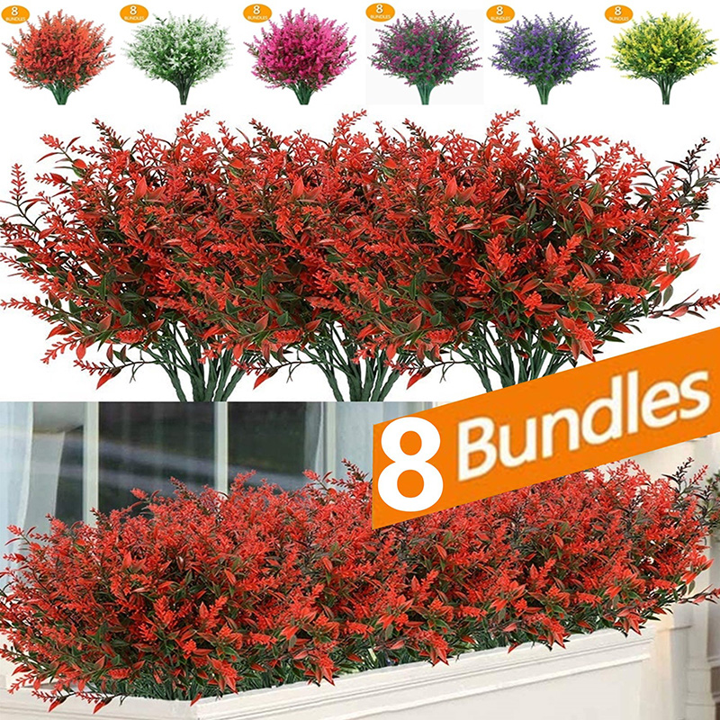 Artificial Flowers 8 Bundles Plants Faux Outdoor Fake Uv Resistant Popular Plastic Uk High Quality Hot Sale Kemi Shopee Thailand