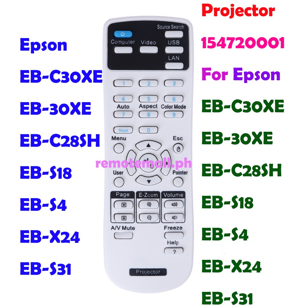 รีโมทคอนโทรลสําหรับ Epson EB-C30XE EB-30XE EB-C28SH EB-S18 EB-S4 EB-X24 EB-S31