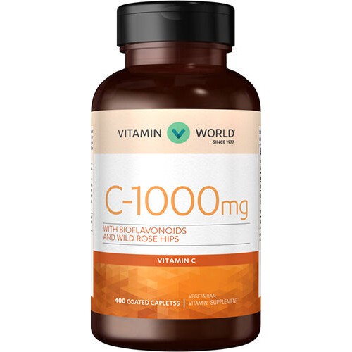 SALE!!! ป้องกันหวัด สุขภาพแข็งแรง วิตามินซี Vitamin C 1000 mg 400 Caplets (Vitamin World 57697)