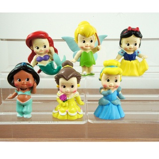 ฟิกเกอร์การ์ตูนเจ้าหญิงดิสนีย์ Belle Snow White Cinderella Jasmine Tinkerbell Ariel ขนาดเล็ก 6 ชิ้น ต่อชุด