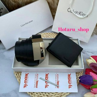 Calvin Klein Leather Belt &amp; Wallet Set Setกระเป๋าสตางค์+เข็มขัด