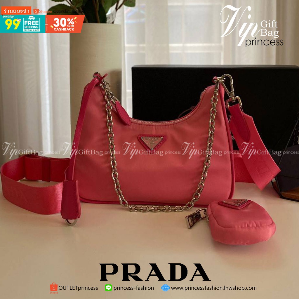 พรีเมี่ยมกิ๊ฟแท้ 100% 】PRADA Re-Edition 2005 nylon shoulder bag [pink]