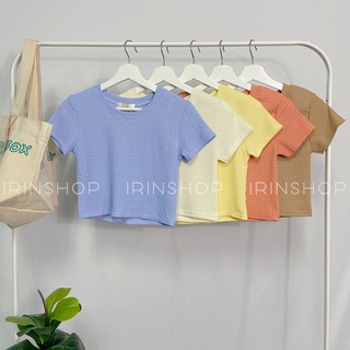 เสื้อยืดครอปคอกลมผ้าย่น